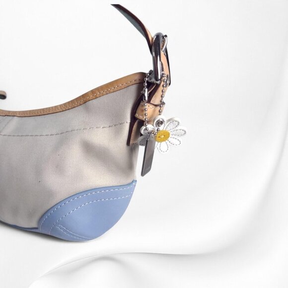 Vintage COACH Small Hobo Twill Bag Daisy vachetta Leather - Picture 3 of 11